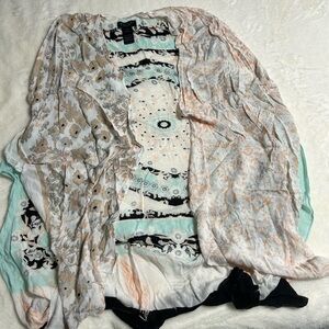 Laundry By Shelli Segal Mint, Peach & Black Boho Layered Kimono